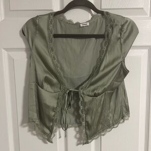 Satin tie front blouse